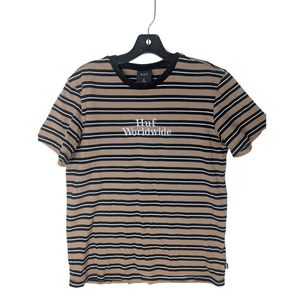 Huf Worldwide Brown Striped Short Sleeve Ringer T Shirt S Small
